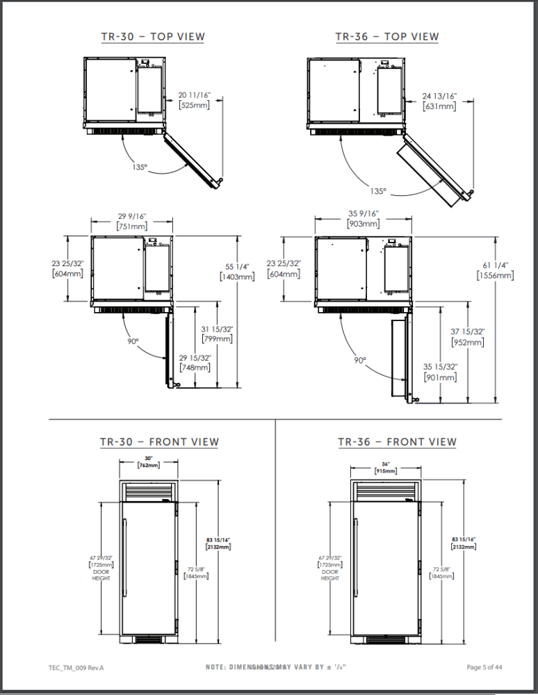 True Residential TR36REFLSGA 36 Inch Refrigerator Column with 19.7