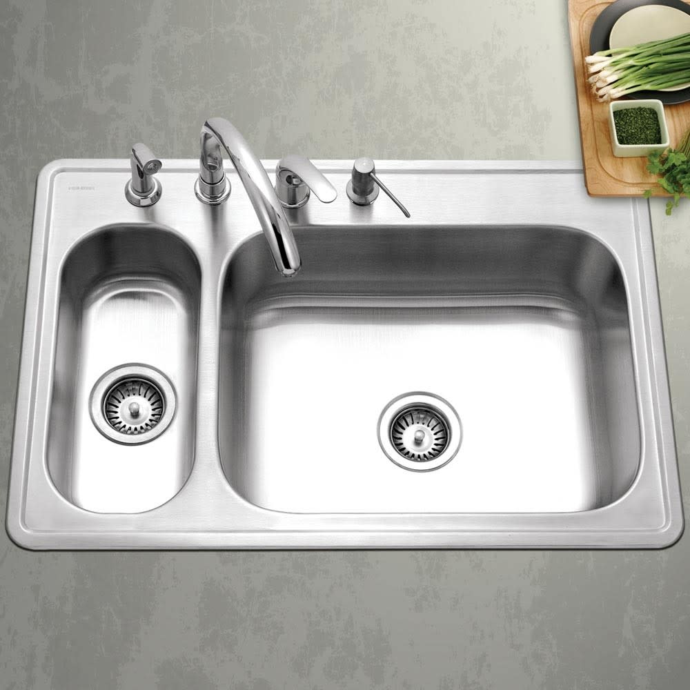 Hamat TUR3322DT 33 Inch Topmount 80/20 Double Bowl Kitchen Sink with StoneShield Undercoating
