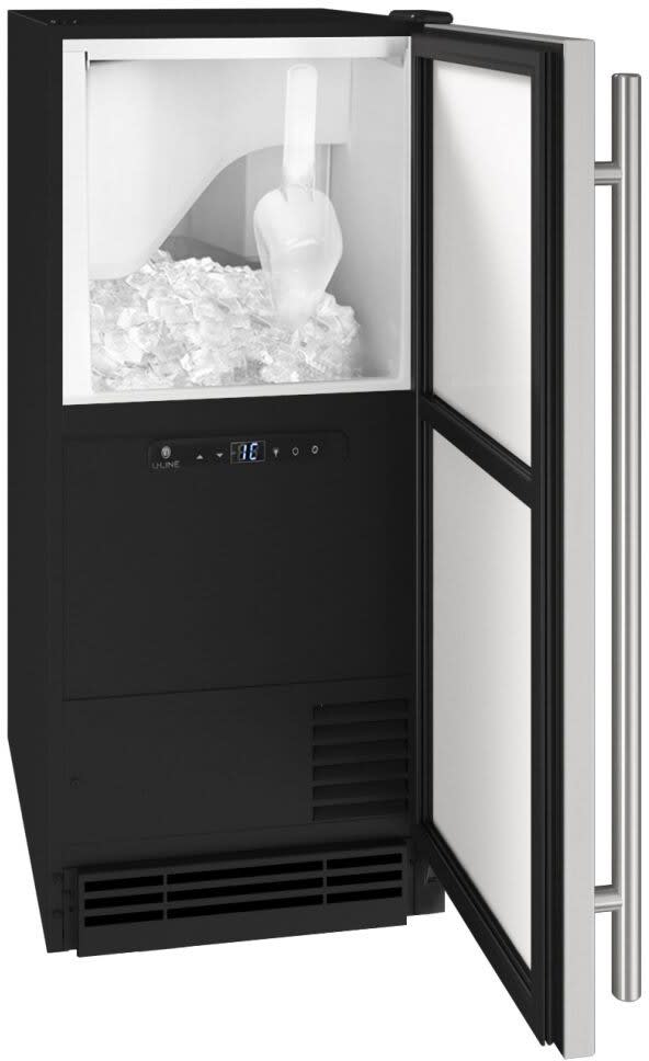 U-Line UHCP115SS81A 15 Inch Clear Cube Ice Maker with 55 lbs Daily  Production, 25lbs Storage Capacity, Digital Touchpad Control, Cleaning  Indicator, LED Lighting, Heavy Duty Ice Scoop, Field Reversible Door, Pump  Included