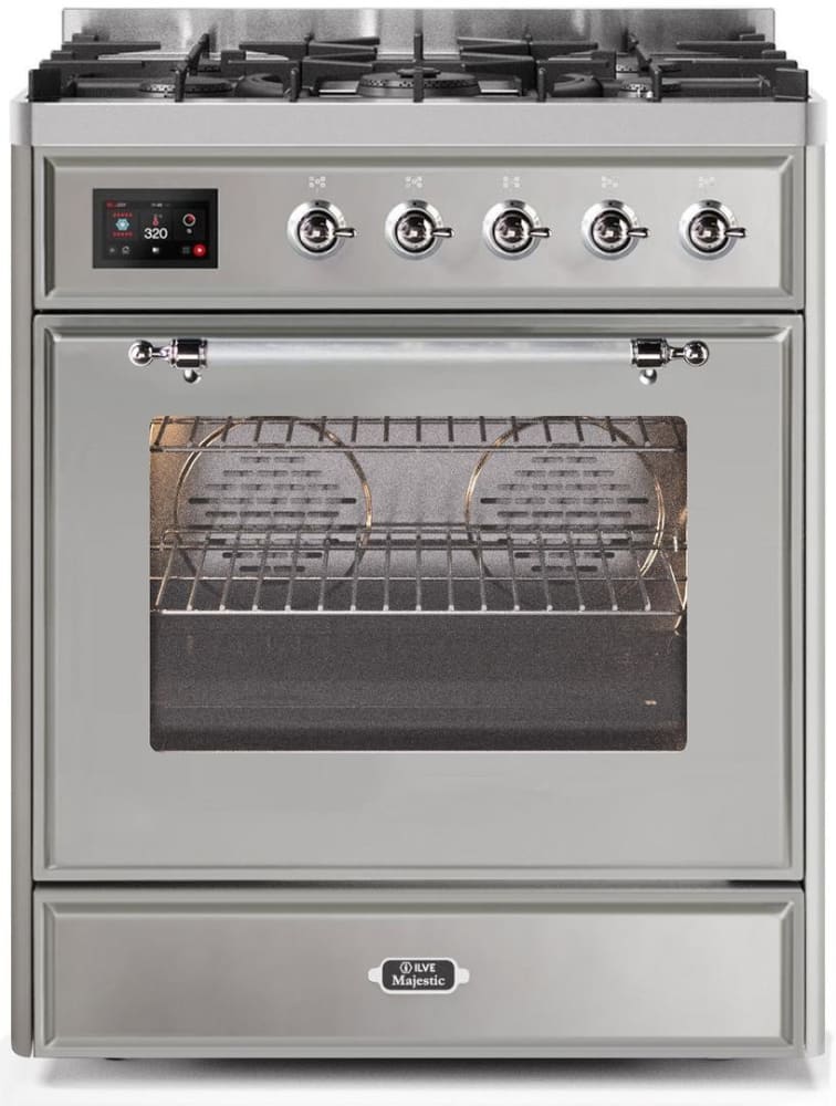 Ilve UM30DNE3SSC 30 Inch Freestanding Dual Fuel Range with 5 Sealed Burners, 4 cu. ft. Oven