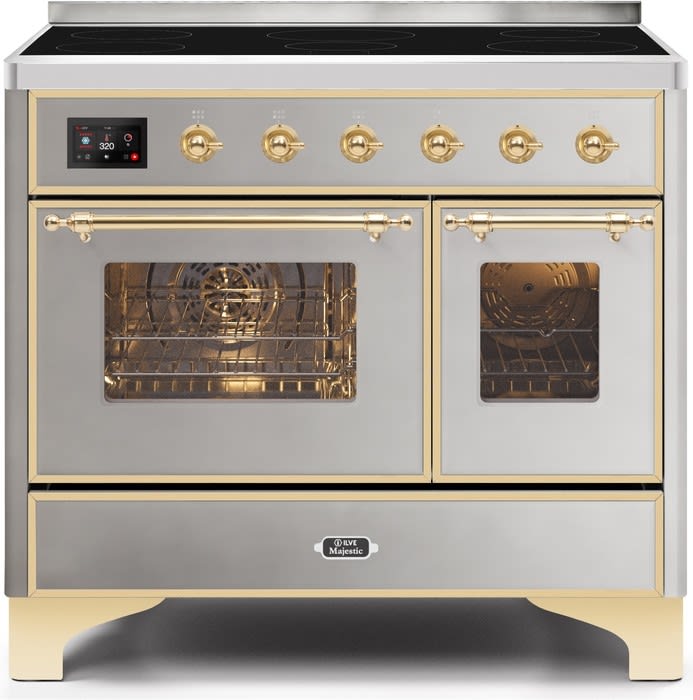 Ilve UMDI10NS3SSG 40 Inch Freestanding Induction Range with 6 Element Burners, Double Oven, 3.82