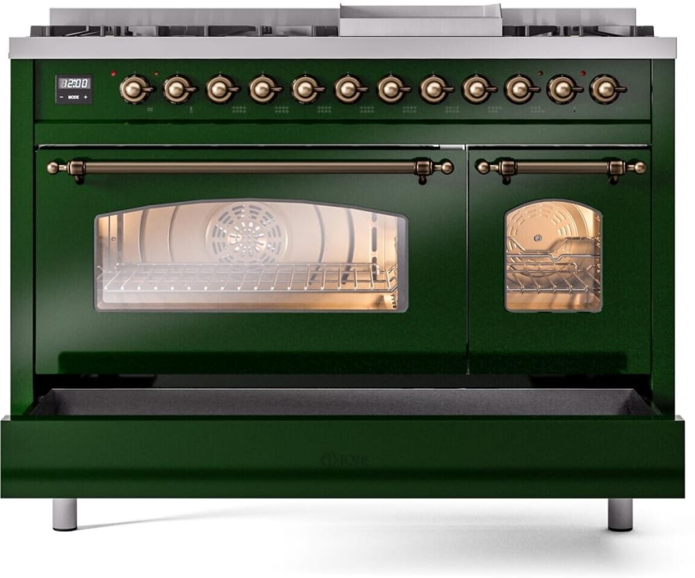 Ilve UP48FNMPEGB 48 Inch Freestanding Dual Fuel Range with 8 Sealed ...