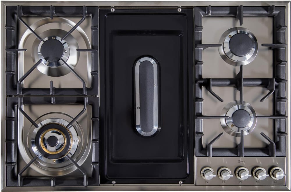 Ilve UXLP90FI 36 Inch BuiltIn Gas Cooktop with 5 Brass Burners