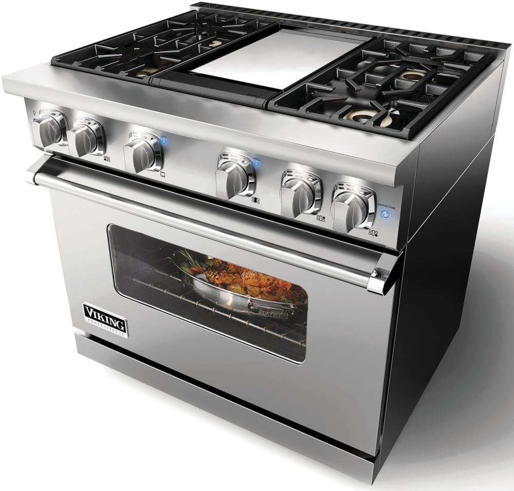 VIKING VGIC3654GSS - 36 PRO All Gas Range Oven 4 Burners + Griddle w/Hood