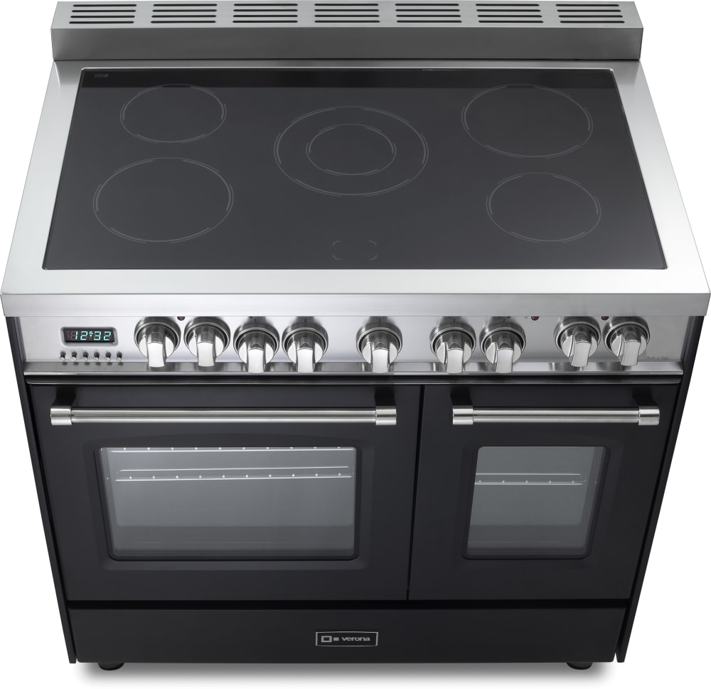 Verona VPFSEE365DW 36 Inch Freestanding Electric Range with 5 Elements, 3.5  Cu. Ft. Total Oven Capacity, Storage Drawer, 2 Multi-Function Convection  Ovens, 2 Heavy-Duty Racks, Stainless Steel Round Oven Handle, and 1