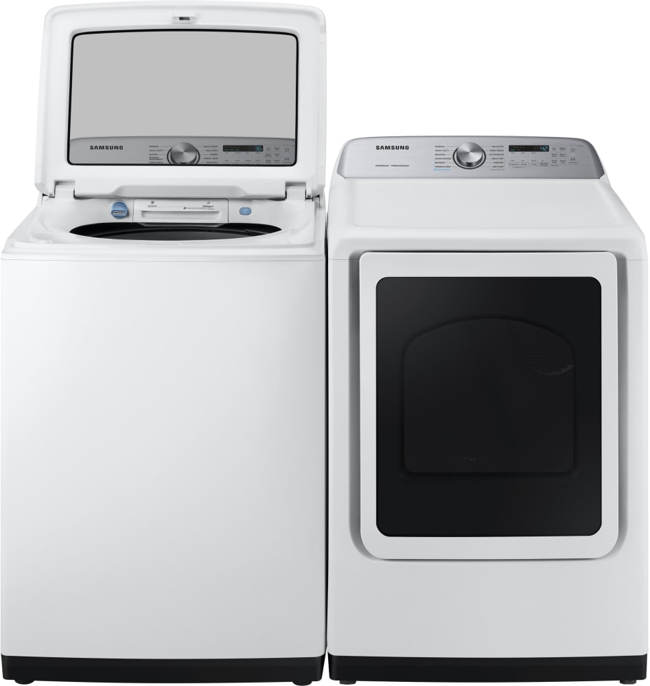 Samsung Sawadrew54001 Side By Side Washer Dryer Set With Top Load Washer And Electric Dryer In White