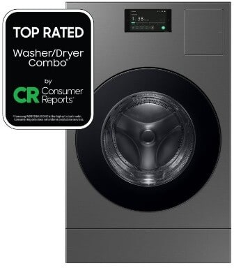 Samsung WD53DBA900HZ 27 Inch Smart Front Load Washer Dryer Combo with Ventless Heat Pump 5.3 cu ft Capacity AI Opti Wash Dry Flex Auto Dispense System Easy to Touch Screen Heat Pump