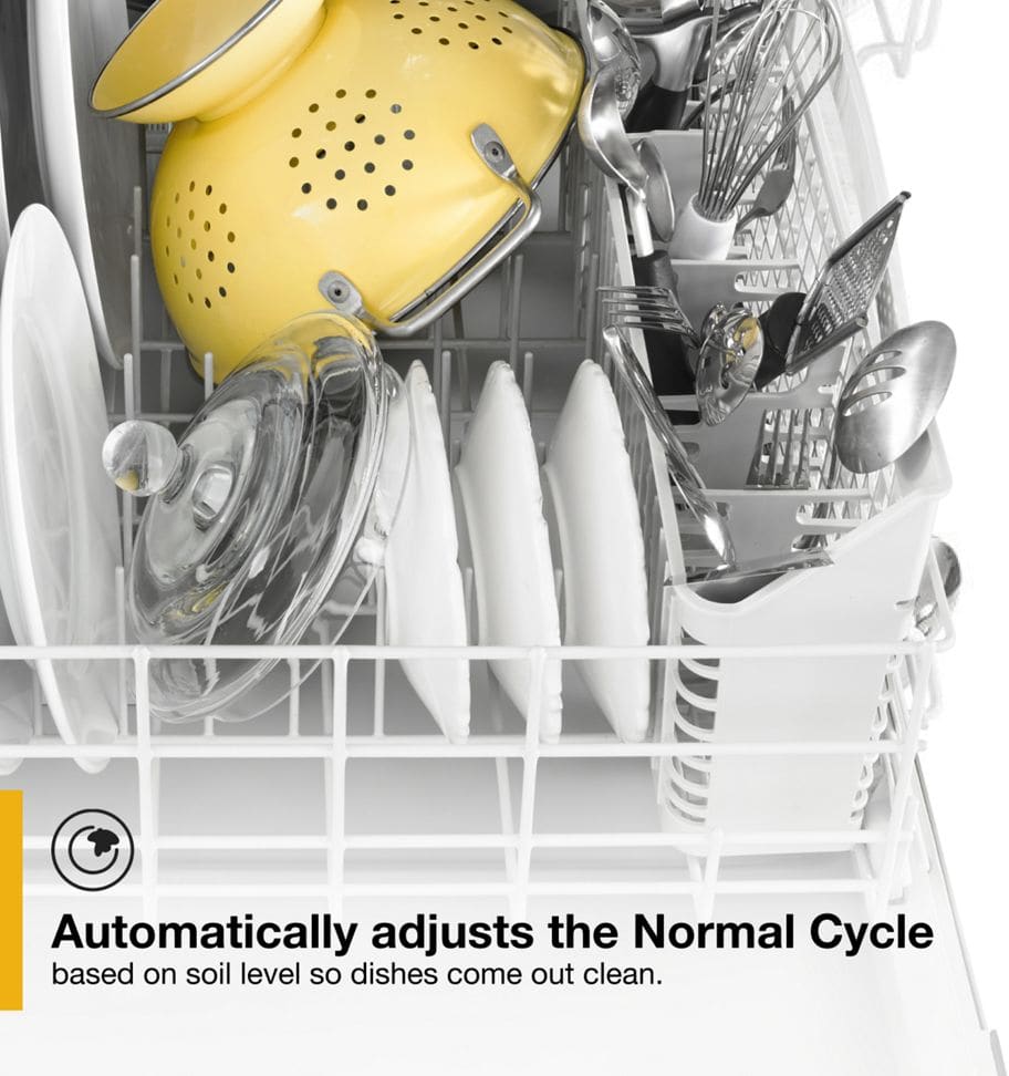 Whirlpool WDF330PAHB 24 Inch Full Console Dishwasher with 13 Place Settings 55 dBA 3 Wash Cycles Vinyl Racks Plastic Tub Soil Sensor 1 Hour Wash