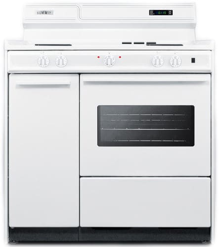 Summit WEM430KW 36 Inch Freestanding Electric Range with Oven Window, Side Storage and Clock with Timer