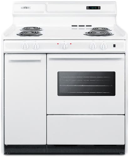 Summit WEM430KW 36 Inch Freestanding Electric Range with Oven Window, Side Storage and Clock with Timer