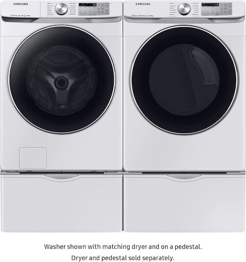 Samsung SAWADRGW63002 Side by Side on Pedestals Washer Dryer Set with Front Load Washer and Gas Dryer in White