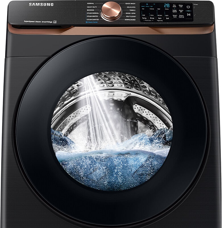Samsung WF50BG8300AV 27 Inch Smart Front Load Washer with 5.0 cu. ft.  Capacity, 23 Wash Cycles, Vibration Reduction Technology+, Antimicrobial  Technology, Steam, Sanitize, Super Speed Wash, Self Clean+, ADA Compliant,  and ENERGY