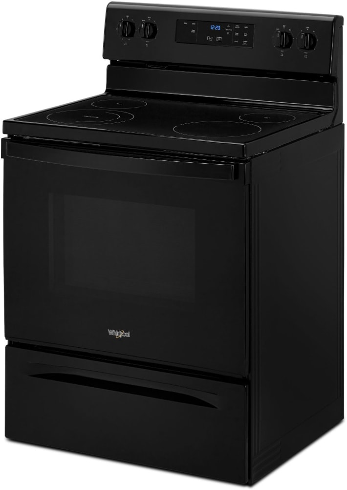 Whirlpool Wfe320m0jb 30 Inch Freestanding Electric Range With 4 Radiant Elements 5 3 Cu Ft Oven Capacity Storage Drawer Upswept Spillguard Cooktop And Flexheat Dual Radiant Element Black