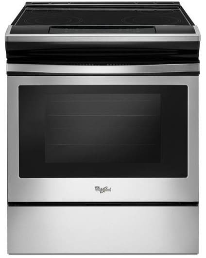 Whirlpool WEE510S0FS 30 Inch Slide-In Electric Range with 4 Radiant Elements, 4.8 cu. ft. Capacity, Storage Drawer, FlexHeat™ Dual Radiant Elements, Frozen Bake™ Technology, Closed Door Broiling, Guided Controls,, Keep Warm Mode, Sabbath Mode, Star-K® Certified, and ADA Compliant: Stainless Steel