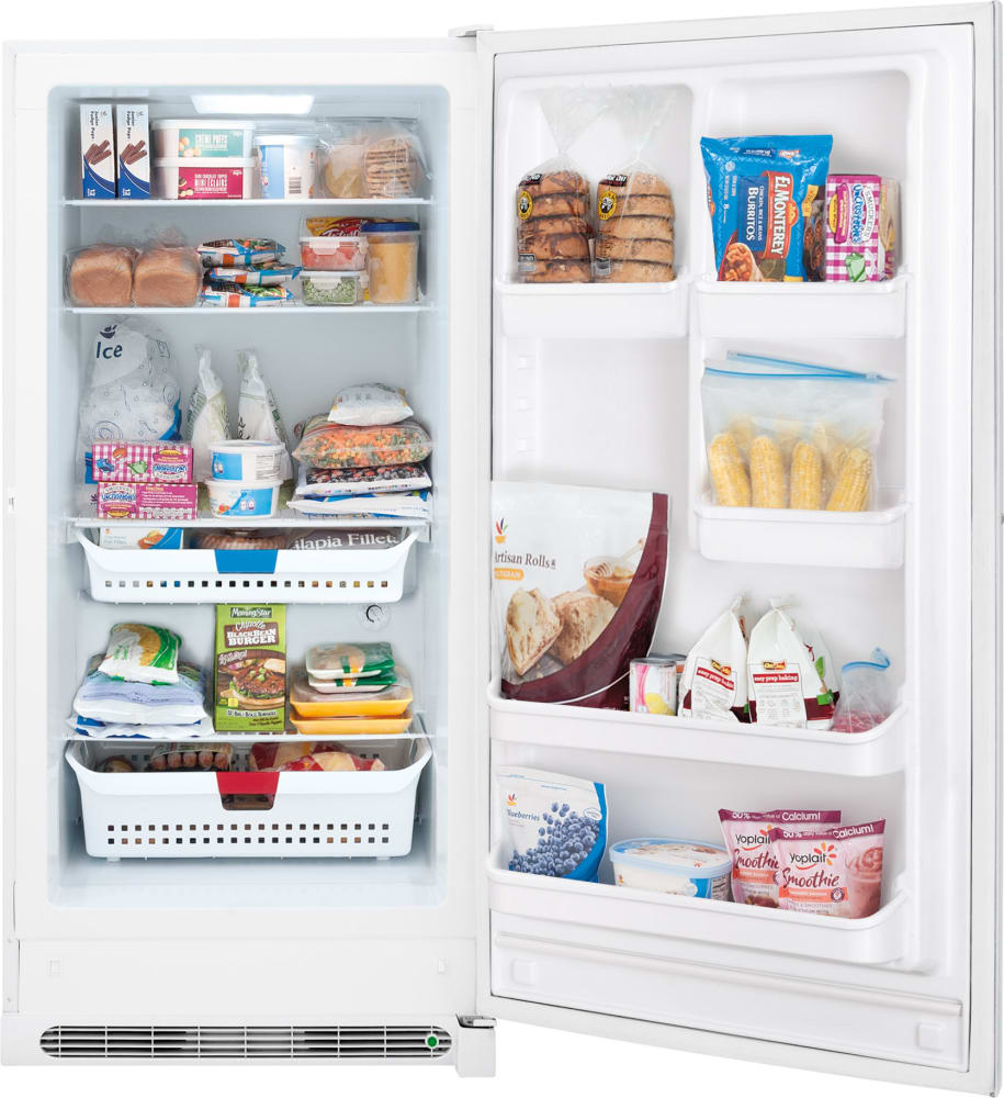 Frigidaire FFFH17F4QW 16.6 cu. ft. Freestanding Upright Freezer with  Adjustable Wire Shelving, Adjustable Door Bins, SpaceWise Adjustable  Baskets with Color-Coordinated Clips, Frost-Free Operation, Lock with  Pop-Out Key, LED Lighting and ENERGY STAR