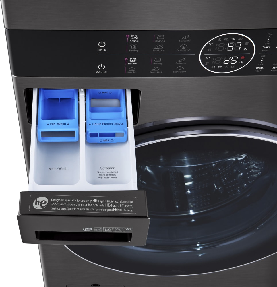 LG WKEX200HBA 27 Inch Smart Electric WashTower with 4.5 cu. ft. Washer  Capacity, 7.4 cu. ft. Dryer Capacity, TurboWash™360° Technology,  Allergiene™ Wash Cycle, LG ThinQ® Technology, AI Fabric Sensor, and ENERGY  STAR®