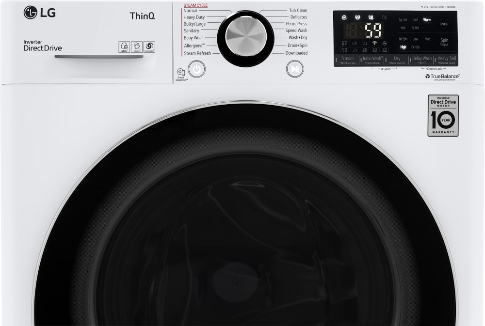 LG WM3555HWA 24 Inch Front Load Smart Washer/Dryer Combo with cu.ft. Capacity, ThinQ® Technology, AI Fabric Sensor, Wash Programs, 13 Wash Options, Allergiene™ Cycle, Stainless Steel Drum, TrueBalance™ Anti-Vibration