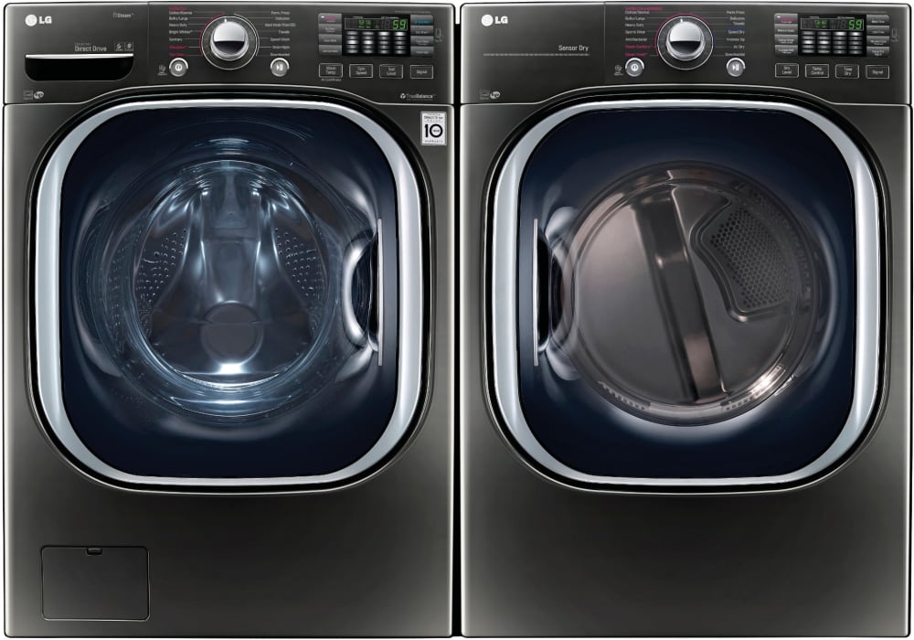 LG LGWADRE43712 Side by Side Washer Dryer Set with Front Load Washer and Electric Dryer in Black Stainless Steel