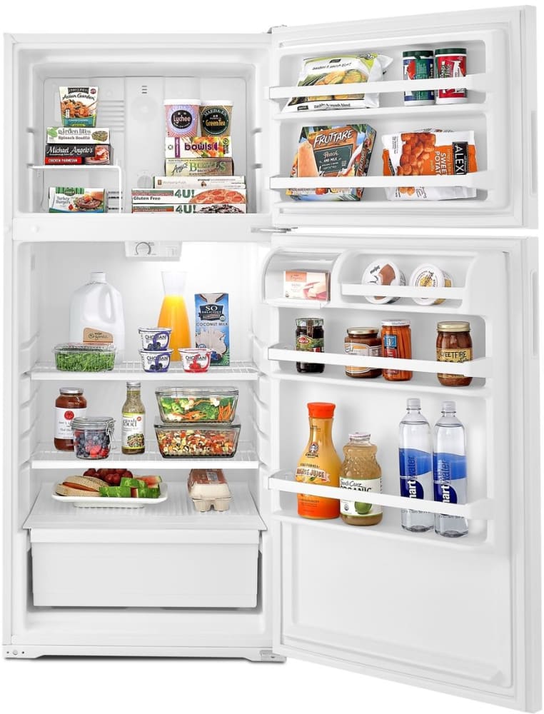 Amana ART104TFDW 28 Inch Top-Freezer Refrigerator with 2 Full-Width Adjustable Wire Shelves, 3 Door Bins, Gallon Storage, Dairy Compartment, Reversible Door and Optional Icemaker: White