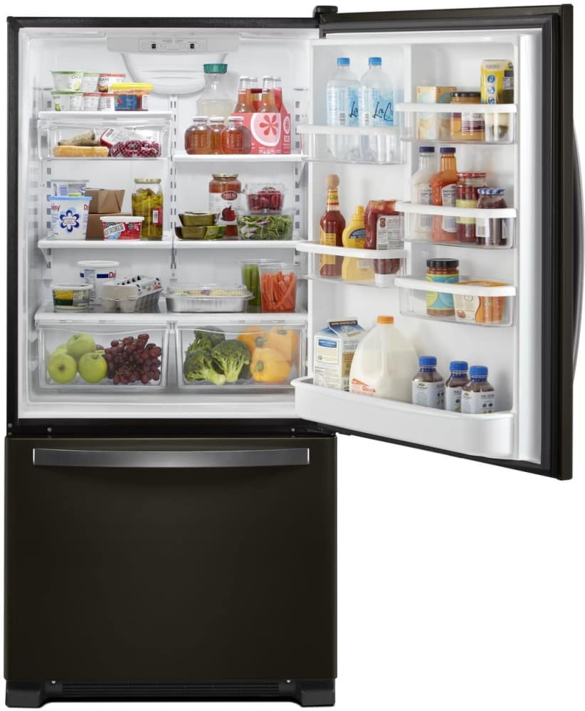 Whirlpool WRB322DMHV 33 Inch Bottom Freezer Refrigerator with Deli Drawer, Humidity-Controlled Crispers, Accu-Chill™ Temperature Management, FreshFlow™ Produce Preserver, Spillproof Glass Shelves, Adaptive Defrost, Fingerprint Resistant, ENERGY STAR® and ADA Compliant