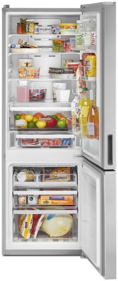 Whirlpool Wrb533czjz 24 Inch Counter Depth Bottom Freezer Refrigerator With 12 7 Cu Ft Capacity Frameless Glass Shelves Flexi Slide Bins Reversible Doors Adaptive Defrost And Energy Star Certified Stainless Steel