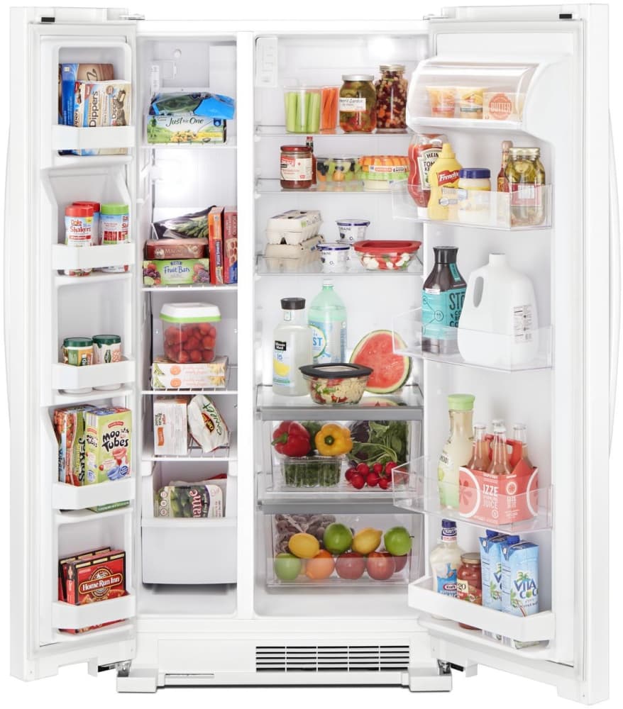 Whirlpool Wrs312snhw 33 Inch Side By Side Refrigerator With Adjustable Gallon Bins Humidity Controlled Crisper Spillproof Glass Shelves Led Interior Lighting Hidden Hinges Electronic Temperature Controls Adaptive Defrost And 21 7 Cu Ft Capacity