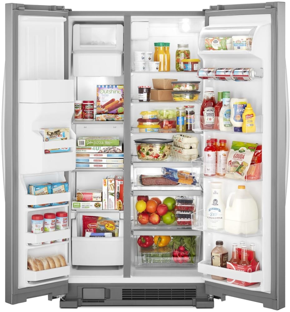 Whirlpool WRS325SDHZ 36 Inch Side-by-Side Refrigerator with Can Caddy, Deli Drawer, Humidity-Controlled Crispers, Frameless Glass Shelves, Adjustable Gallon Door Bins, LED Interior Lighting, External Dispenser, Factory-Installed Ice Maker and Adaptive Defrost