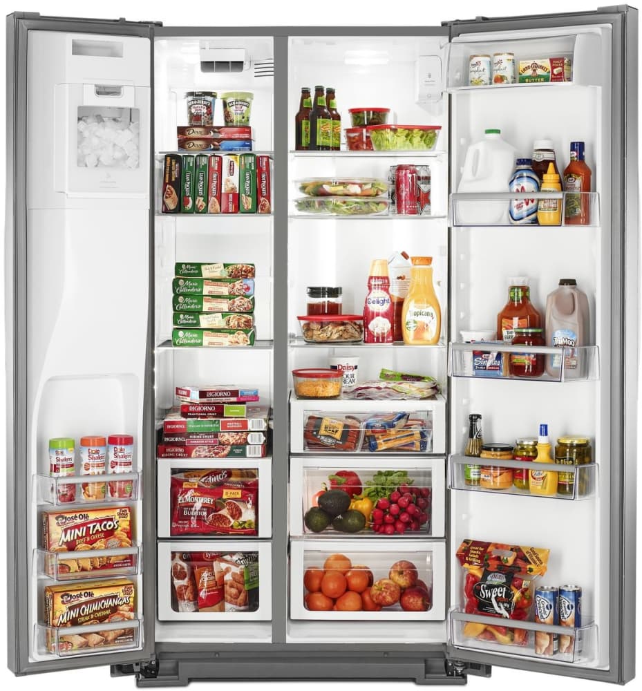 Whirlpool WRS973CIHZ 36 Inch Side-by-Side Refrigerator with 22.7 cu. ft. Capacity, 4 Spill-Proof MicroEdge Glass Shelves, Gallon Storage, Produce Crisper, StoreRight System, FreshFlow Air Filter, EveryDrop Water Filter, In-Door-Ice Storage and External Water, Ice Dispenser and ADA Height & Side Reach Compliant: Fingerprint Resistant Stainless Steel