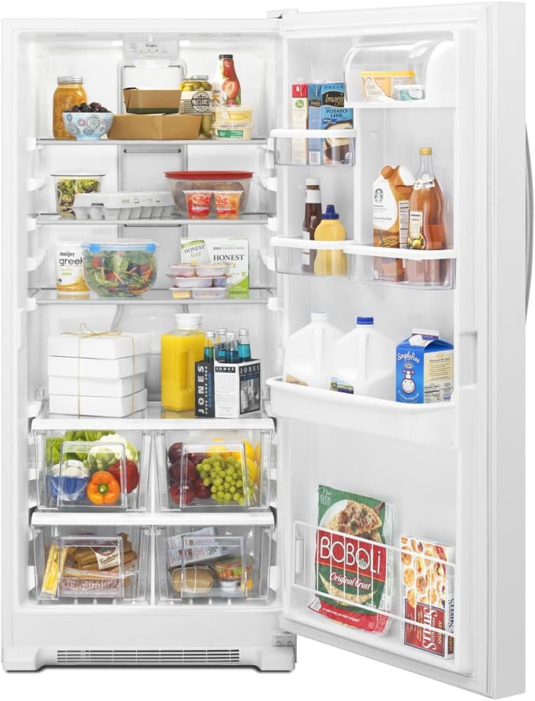 Whirlpool WSR57R18DM 30 Inch All-Refrigerator with In-Door Pizza Pocket, Gallon Door Storage, Temperature Alarm, Adjustable Glass Shelves, 4 Humidity Controlled Drawers, LED Interior Lighting, Electronic Temperature Controls and 18.0 cu. ft. Capacity: Stainless Steel