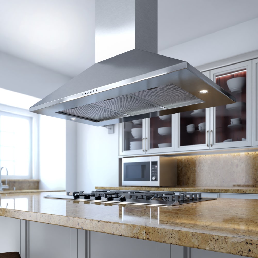 XO XOBI36S 36 Inch Island Chimney Range Hood with 600 CFM Internal