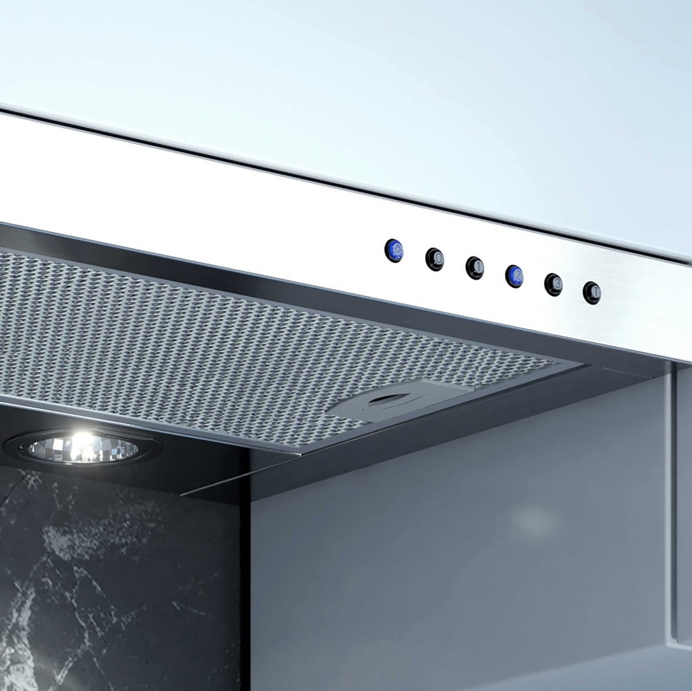 XO XOIL4222SC 42 Inch Cabinet Insert Range Hood with 4-Speed + Power Boost,  600 CFM Blower, LED Lighting, Dishwasher-Safe PRO Baffle Filters, CCC Code  Compliance Control, Optional ADA Compatible Remote, and UL Listed