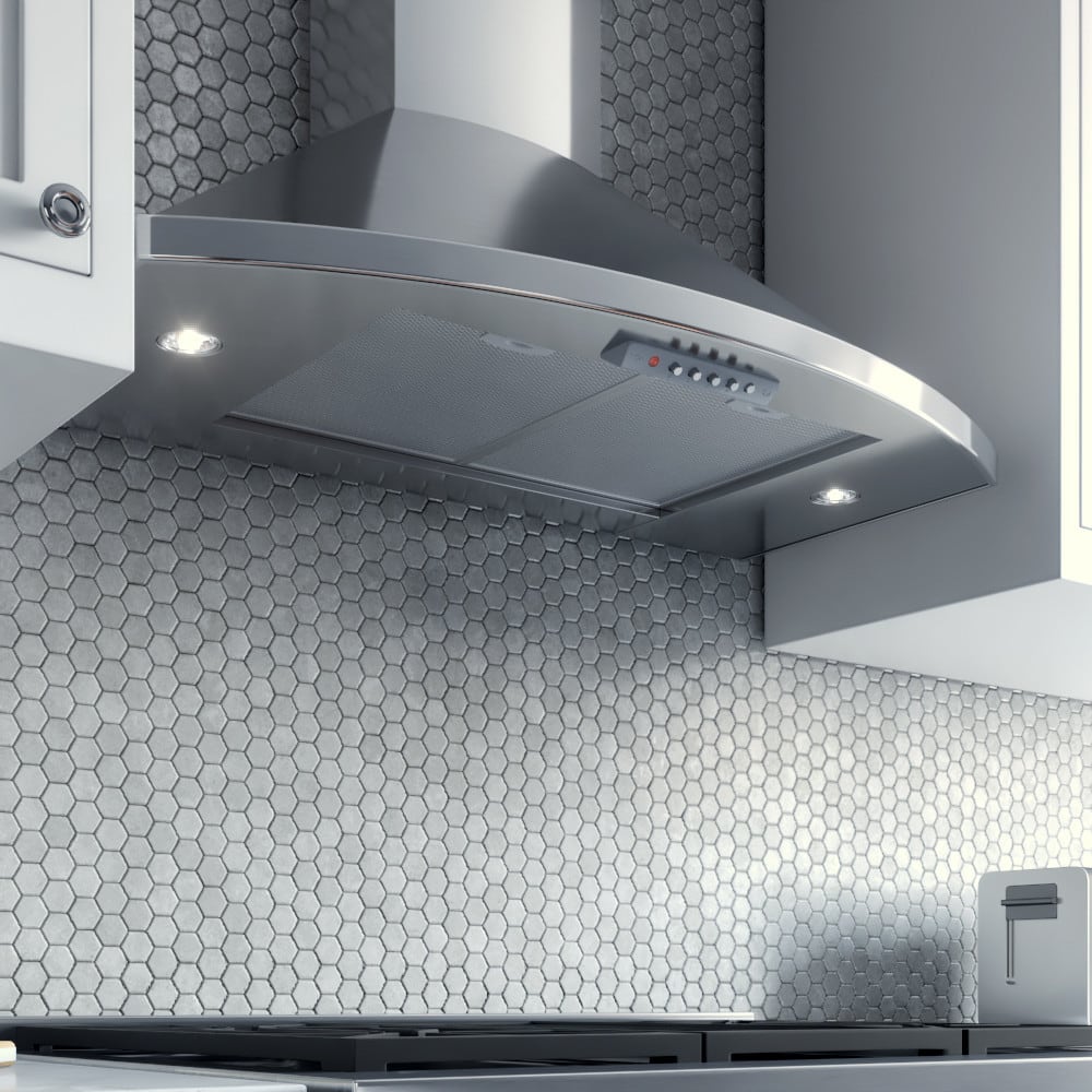 Xo Xos30smua Wall Mount Chimney Range Hood With 395 Cfm Internal Blower 3 Speed Control Halogen Lights Make Up Air Compliant And Optional Recirculating 30 Inch Width