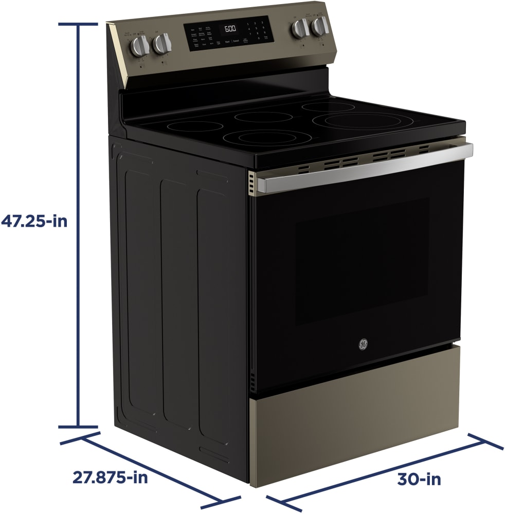GE GRF600AVES 30 Inch Freestanding Electric Smart Range with 5 Smoothtop Elements 5.3 cu. ft. Convection Oven Power Boil Burner Warming Zone Storage Drawer Air Fry WiFi Enhanced Shabbos Mode Built In