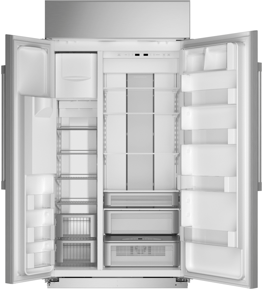 Monogram ZISS420DNSS 42 Inch Built-In Side-by-Side Smart Refrigerator with 24.4 cu. ft. Capacity, Climate-Control Drawer, Temperature Management, Enhanced Shabbos Mode Capable, WiFi, True Stainless Dispenser, GE® Water Filter, and Star-K Certified