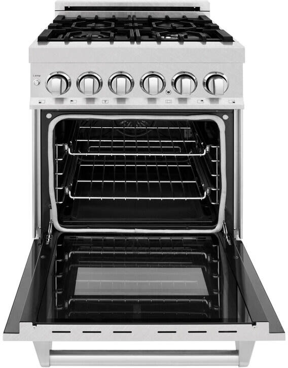 ZLINE RASSN24 24 Inch Freestanding Professional Dual Fuel Range with 4-Sealed Italian Burners, 2.8 Cu. Ft. Convection Oven Capacity, Cast Iron Grill, Porcelain Cooktop, Stay-Put Hinges, Three-Layer Glass Window, Smooth Glide Rack, and ETL Listed