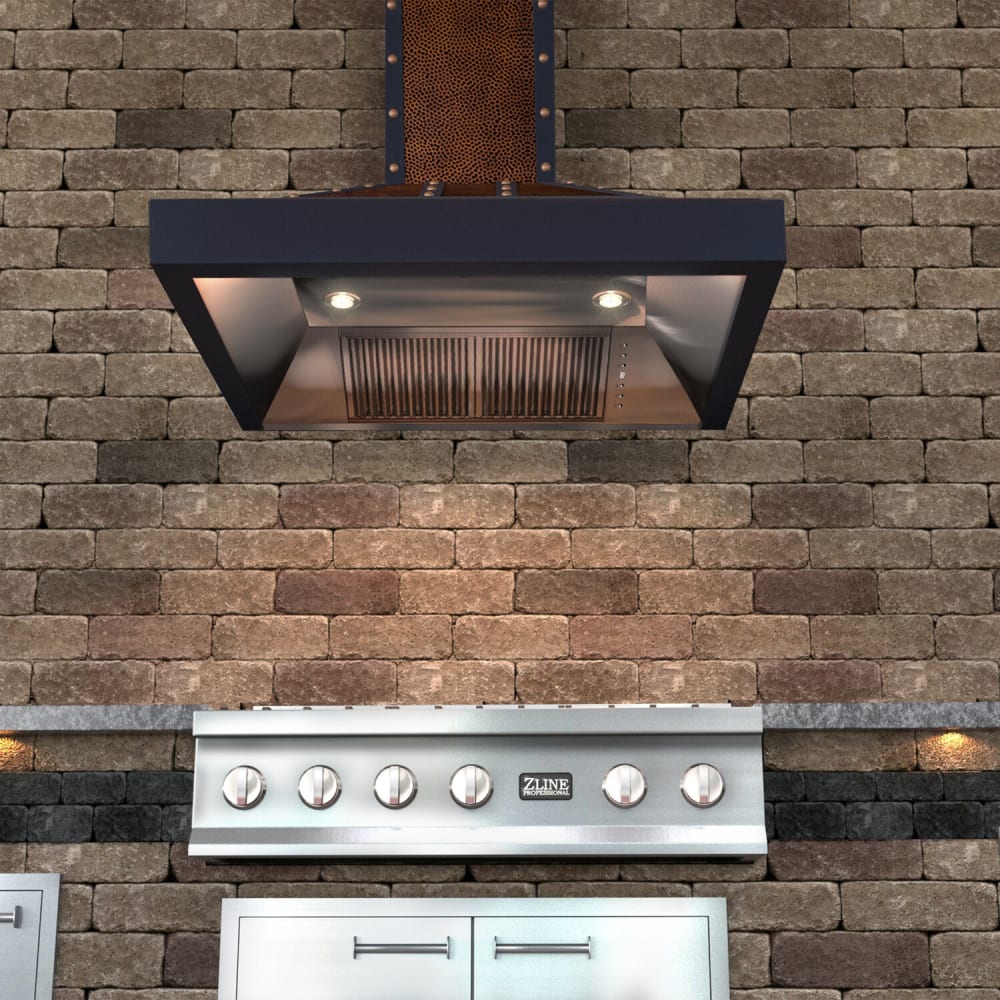 ZLINE 655HBBBB30 Designer Series 30 Inch Wall Mount Range Hood with 4 Speed 400 CFM Motor Push Button Control LED Lights Stainless Steel Baffle Filters and Delay Shut Off