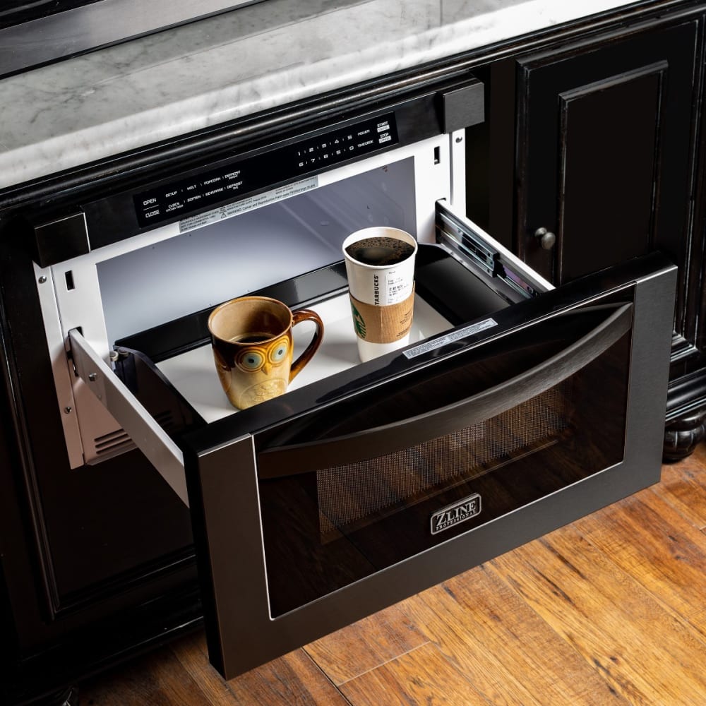 Zline black stainless microwave shop drawer