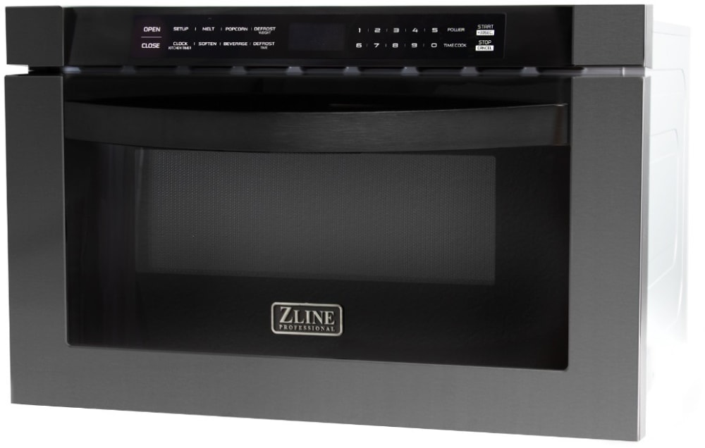 Zline Mwd1bs 24 Inch Microwave Drawer With 12 Cu Ft Capacity 11 Power Levels Touchscreen Display One Touch Drawer Opening Melt Feature Defrost Feature And Popcorn Feature Black Stainless Steel
