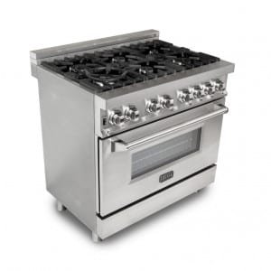 Zline Ra36 36 Inch Freestanding Dual Fuel Range With 6 Sealed Italian Burners 4 6 Cu Ft Convection Oven Capacity Continuous Grates Three Layer Glass Oven Window Stay Put Hinges Porcelain Cooktop Ul Listed And