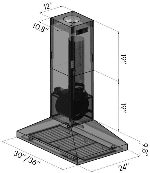 ZLINE KL3I36400 36 Inch Island Range Hood with 400 CFM Motor, LED