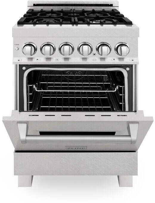 ZLINE RASSN24 24 Inch Freestanding Professional Dual Fuel Range with 4-Sealed Italian Burners, 2.8 Cu. Ft. Convection Oven Capacity, Cast Iron Grill, Porcelain Cooktop, Stay-Put Hinges, Three-Layer Glass Window, Smooth Glide Rack, and ETL Listed