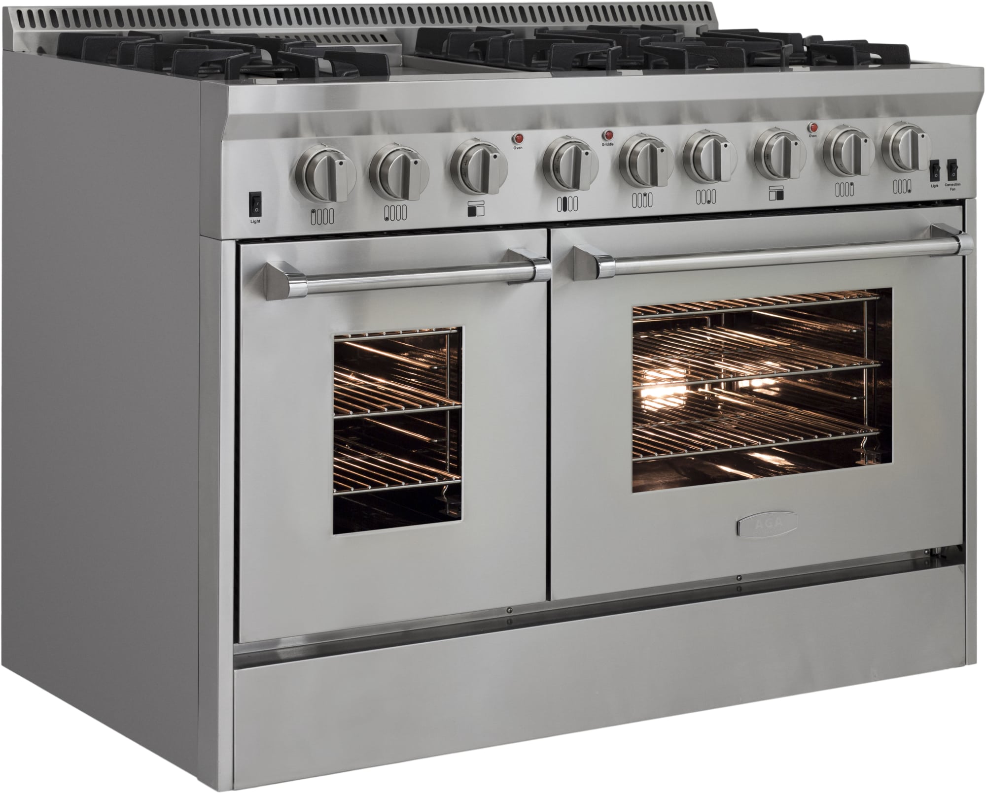 AGA APRO48AGSS 48 Inch Freestanding Gas Range with Convection, Infrared Broiler, Griddle, Easy