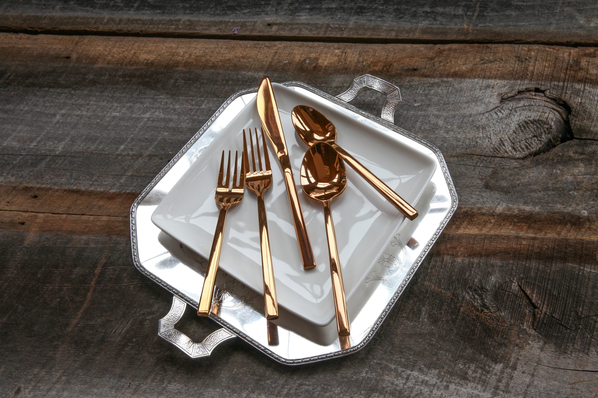 Fortessa 5PPS165420PC Arezzo Rose Gold 20Piece Flatware Set with Heavy