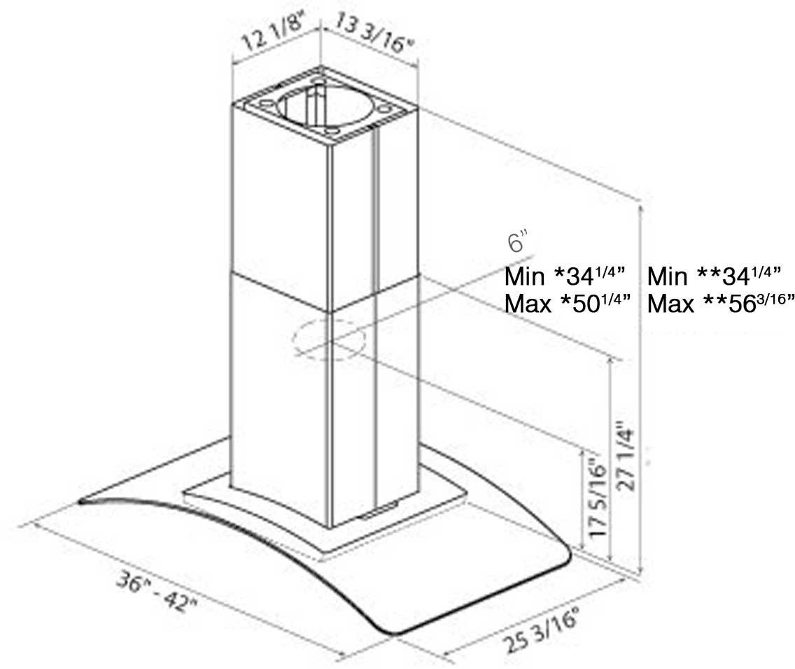 Elica ECN642S2 42 Inch Island Chimney Hood with 600 CFM Internal Blower, 4 Blower Speeds