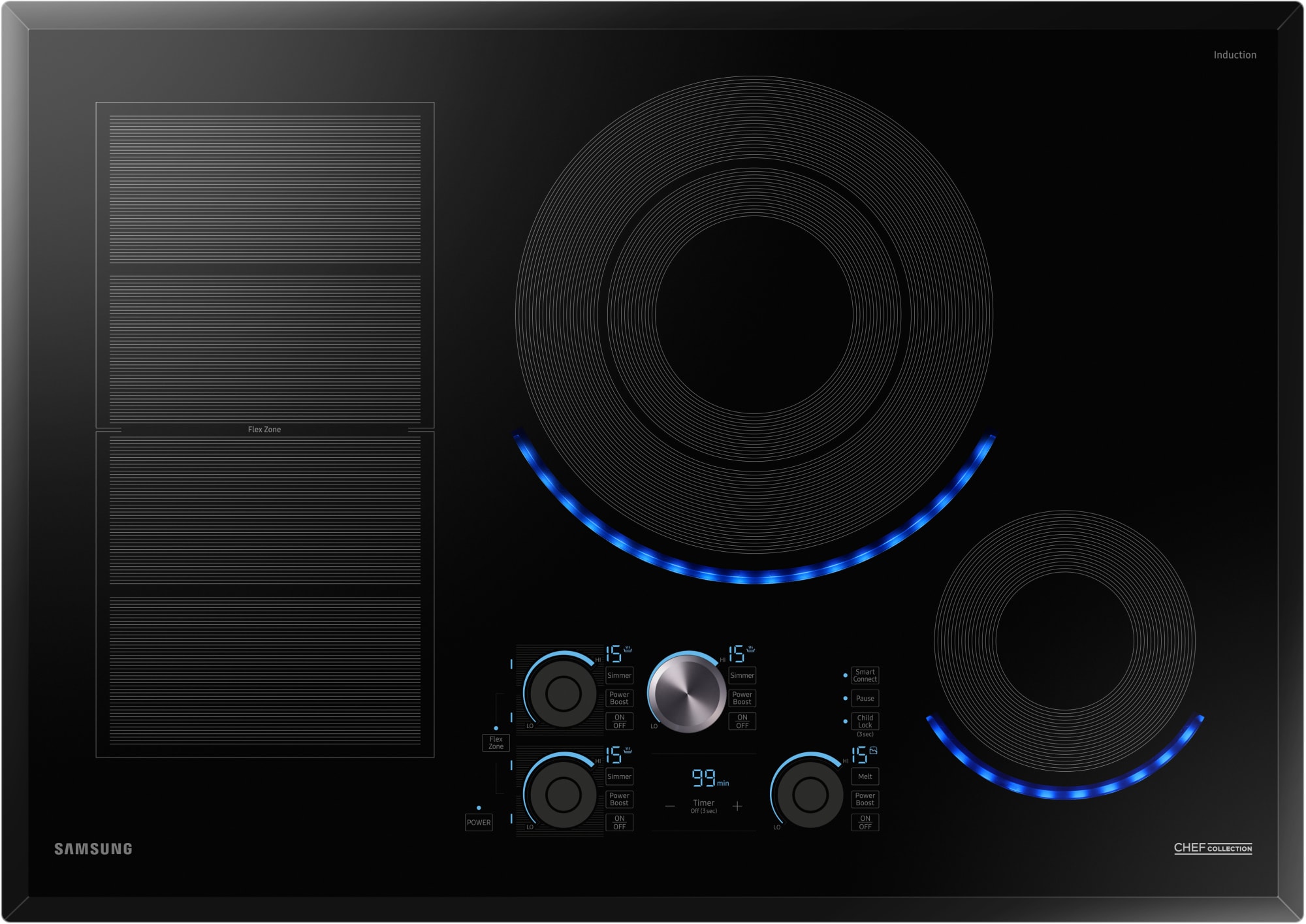 Samsung NZ30M9880UB 30 Inch Smart Induction Cooktop with WiFi, Flex