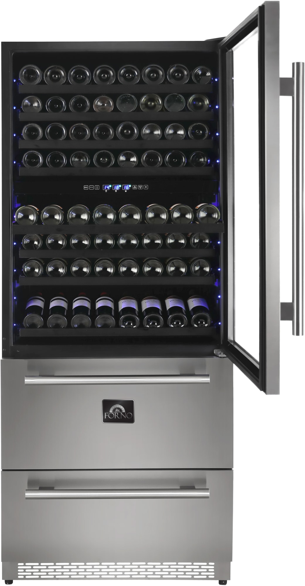 Forno FWCDR666130 30 Inch Capraia Triple Zone Wine Cooler with 144 Bottle (200 Can) Capacity