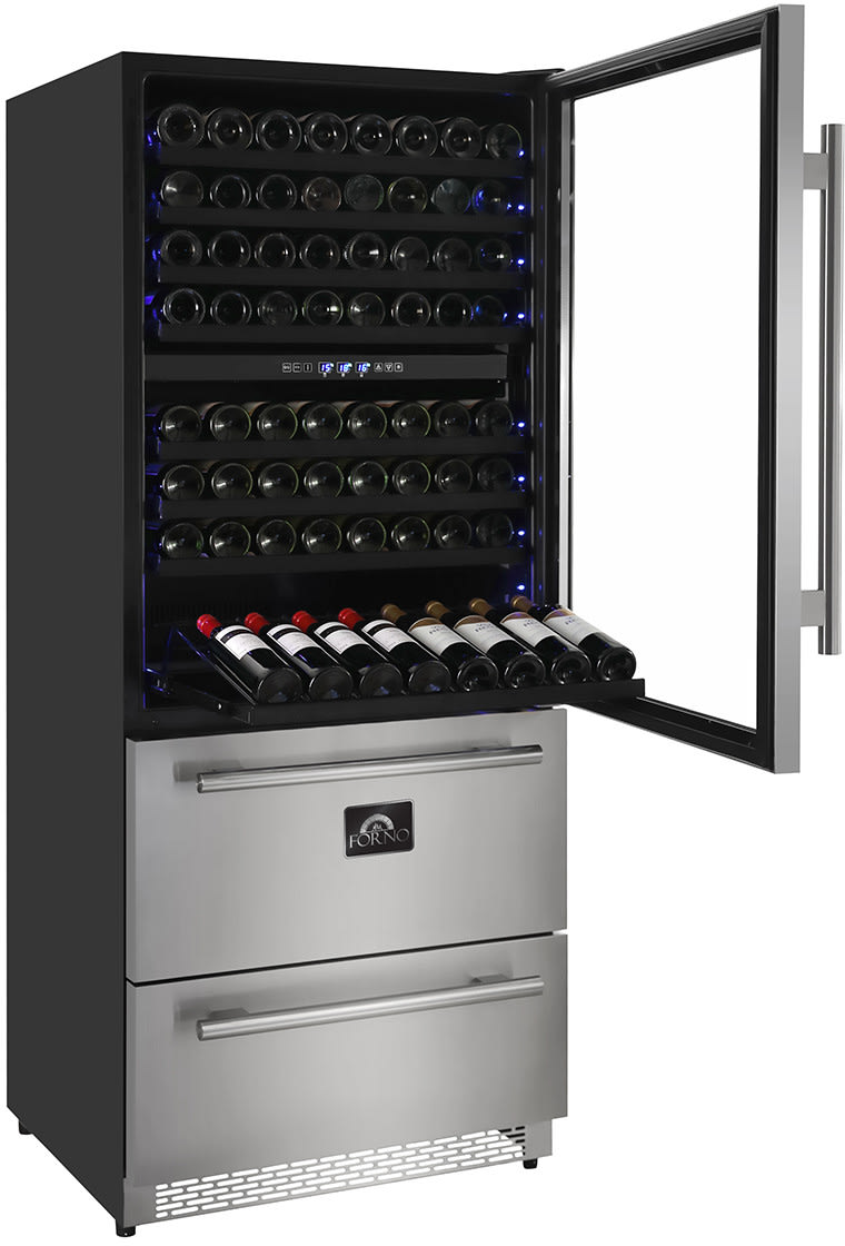 Forno FWCDR666130 30 Inch Capraia Triple Zone Wine Cooler with 144 Bottle (200 Can) Capacity