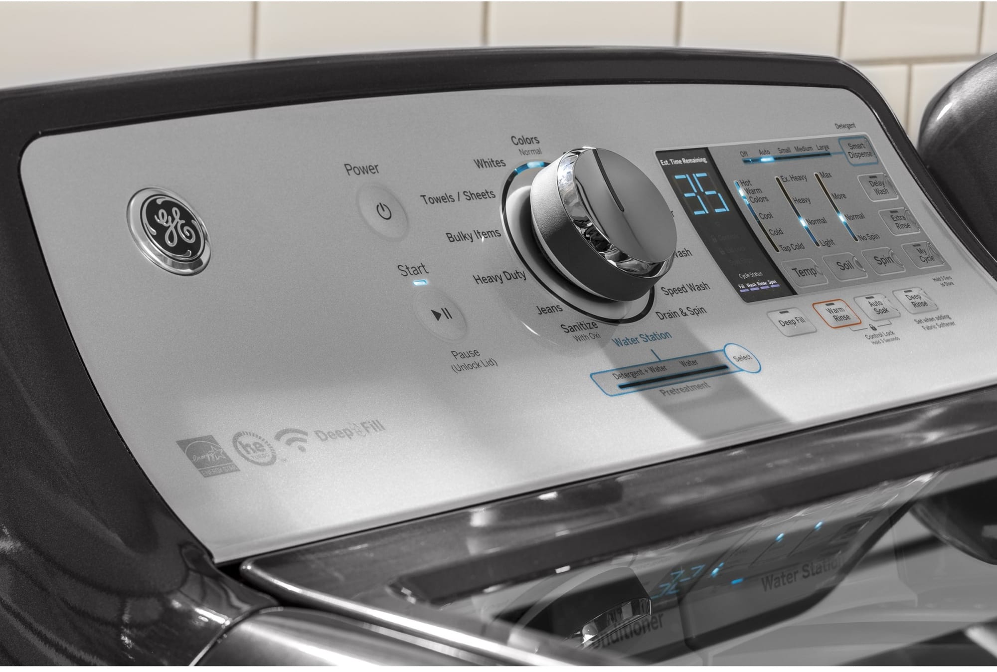 GE GEWADREDG755 SidebySide Washer & Dryer Set with Top Load Washer