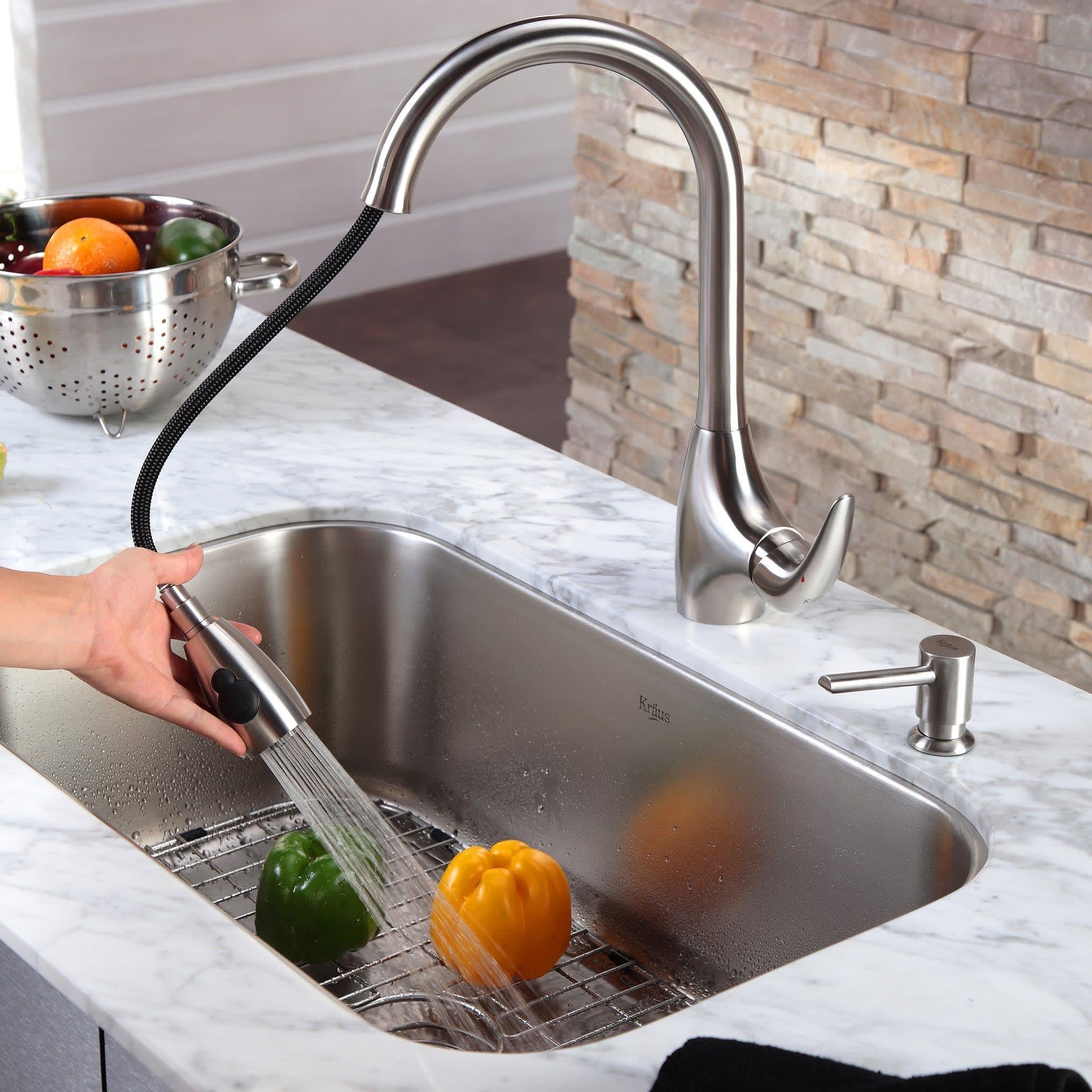 Kraus KBU14KPF2170SD20 31 1/2 Inch Undermount Single Bowl Stainless