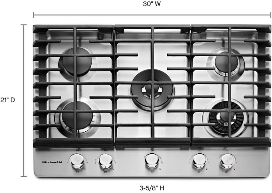 KitchenAid KCGS950ESS 30 Inch Gas Cooktop with 5 Sealed Burners
